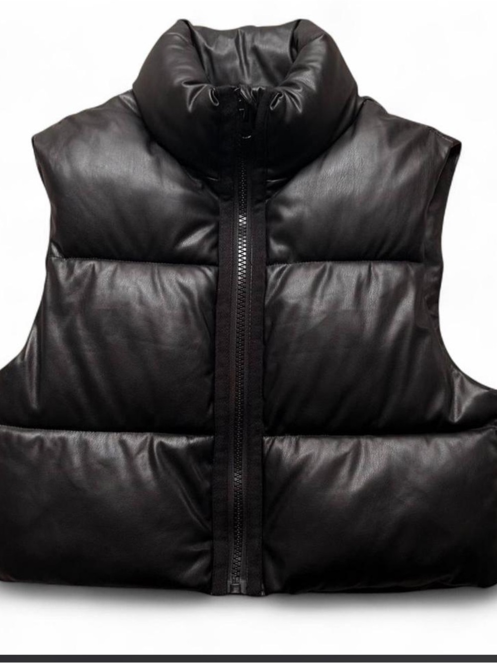 Zara Black Faux Leather Puffer Vest